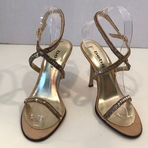 Bebe Gold Sandals With Iridescent Bugle Beads Sz 6